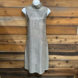 Laura soft gold mock neck party dress Size 10 sleeveless lined Metallic